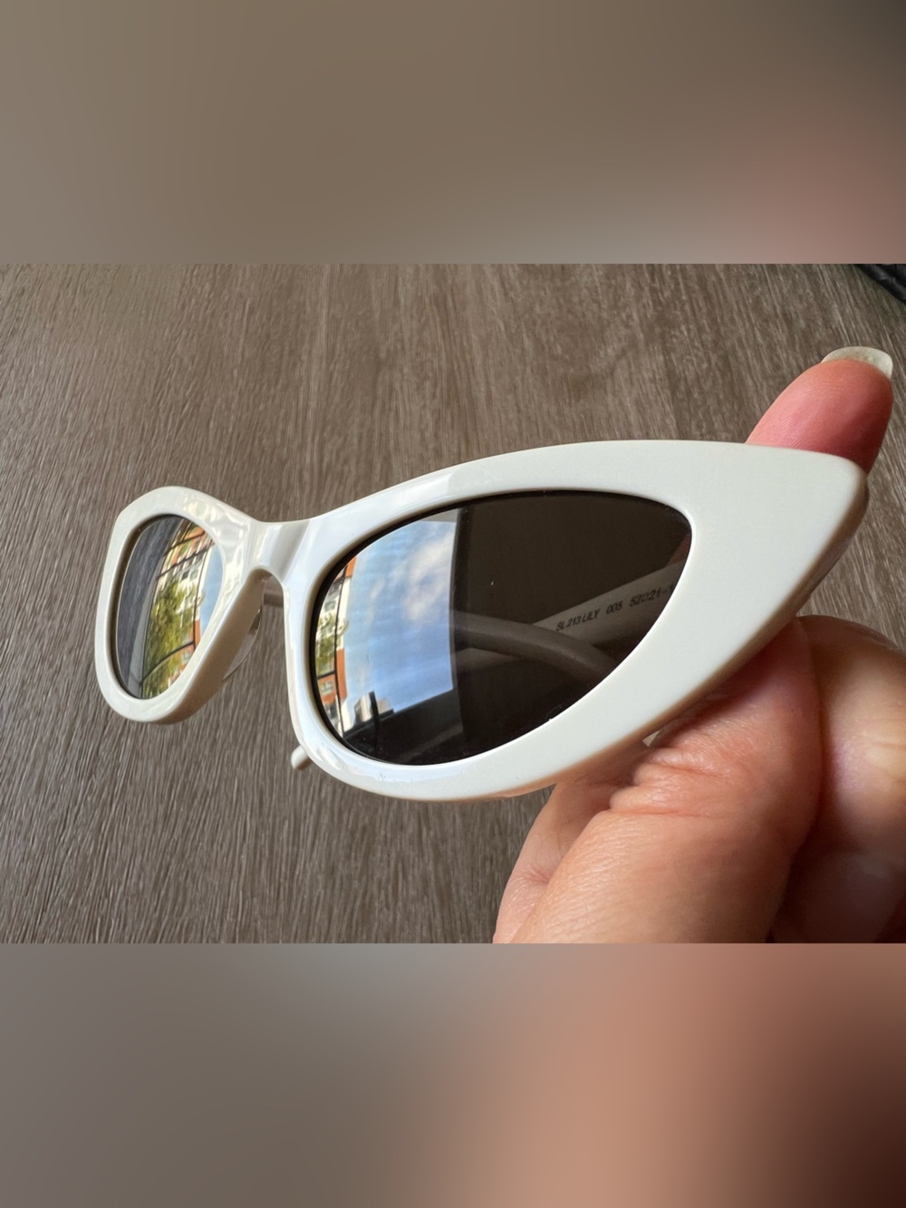 Saint Laurent Lily SL 213 001 White Cat-Eye Sunglasses for Women Audrey Hepburn - Picture 9 of 14